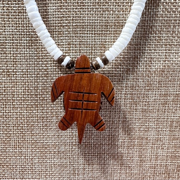 Hawaii Koa Wood Honu Sea Turtle Opihi Shell Necklace Choker Hiechi Beads - Picture 6 of 12
